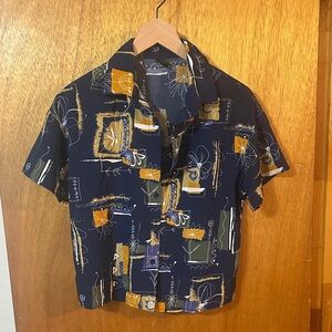 SHEIN Navy Abstract Print Button Down Shirt